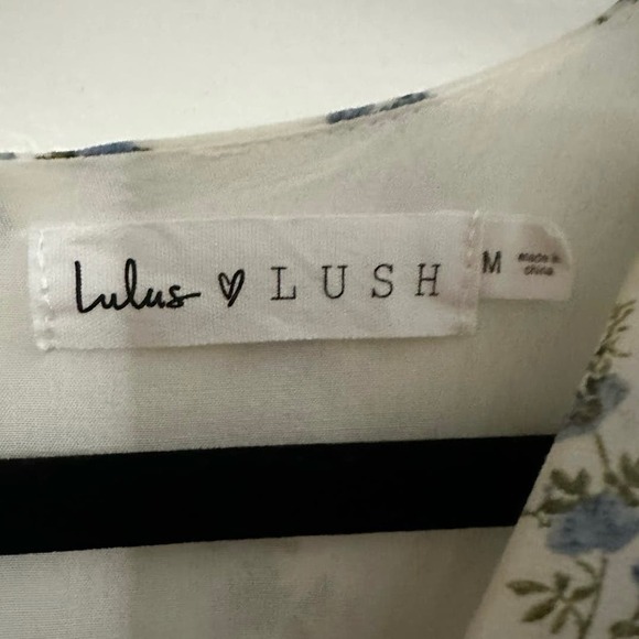 Lulu’s X Lush So True White Floral Print Tiered Short Sleeve Mini Dress Medium - Picture 6 of 7